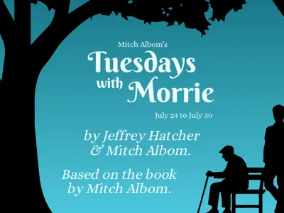 Decorative graphic promoting Mitch Albom's Tuesdays with Morrie